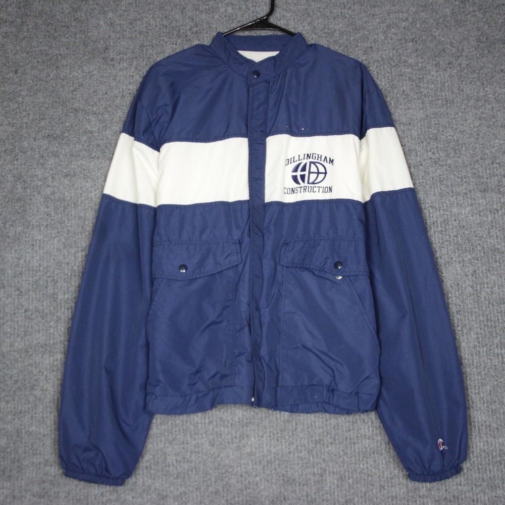 Vintage‎ Champion Dillingham Construction Jacket Mens XL Blue White Windbreaker